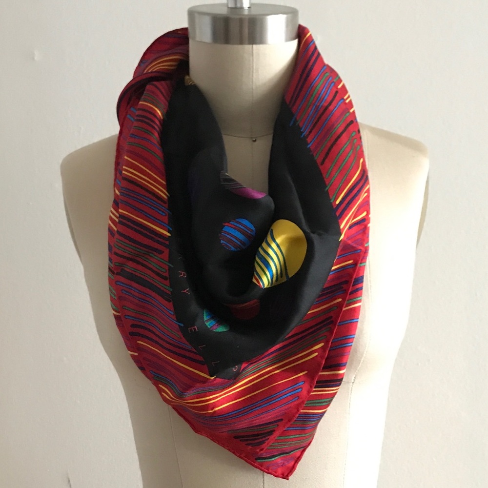 Cool Vintage Circle Print Perry Ellis Silk Scarf